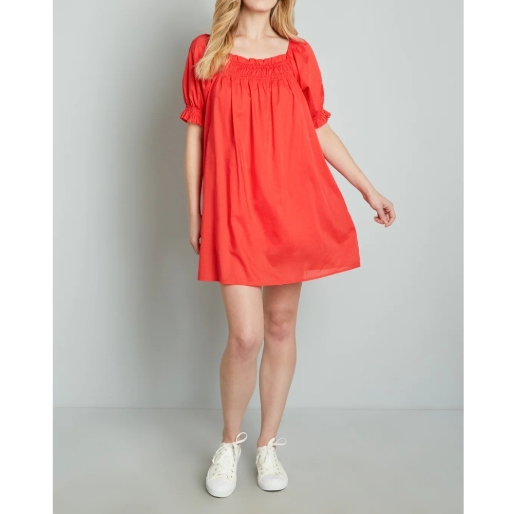 Modcloth Summertime Garden Stories Smocked Mini Dress Size Medium Candy Red New
